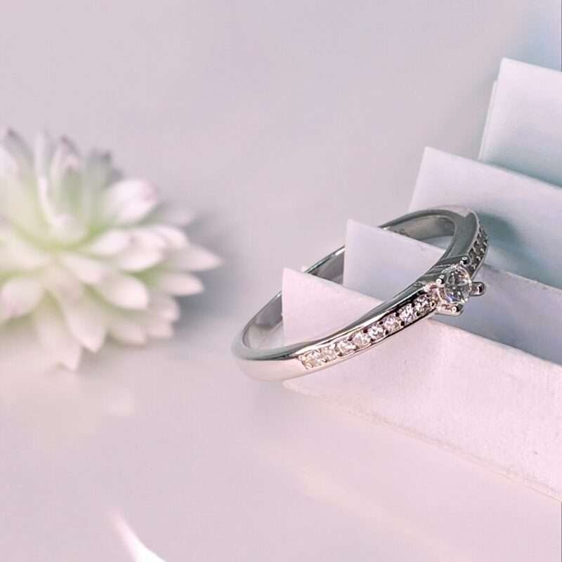 92.5 Sterling Silver With Solitaire Diamond Ring