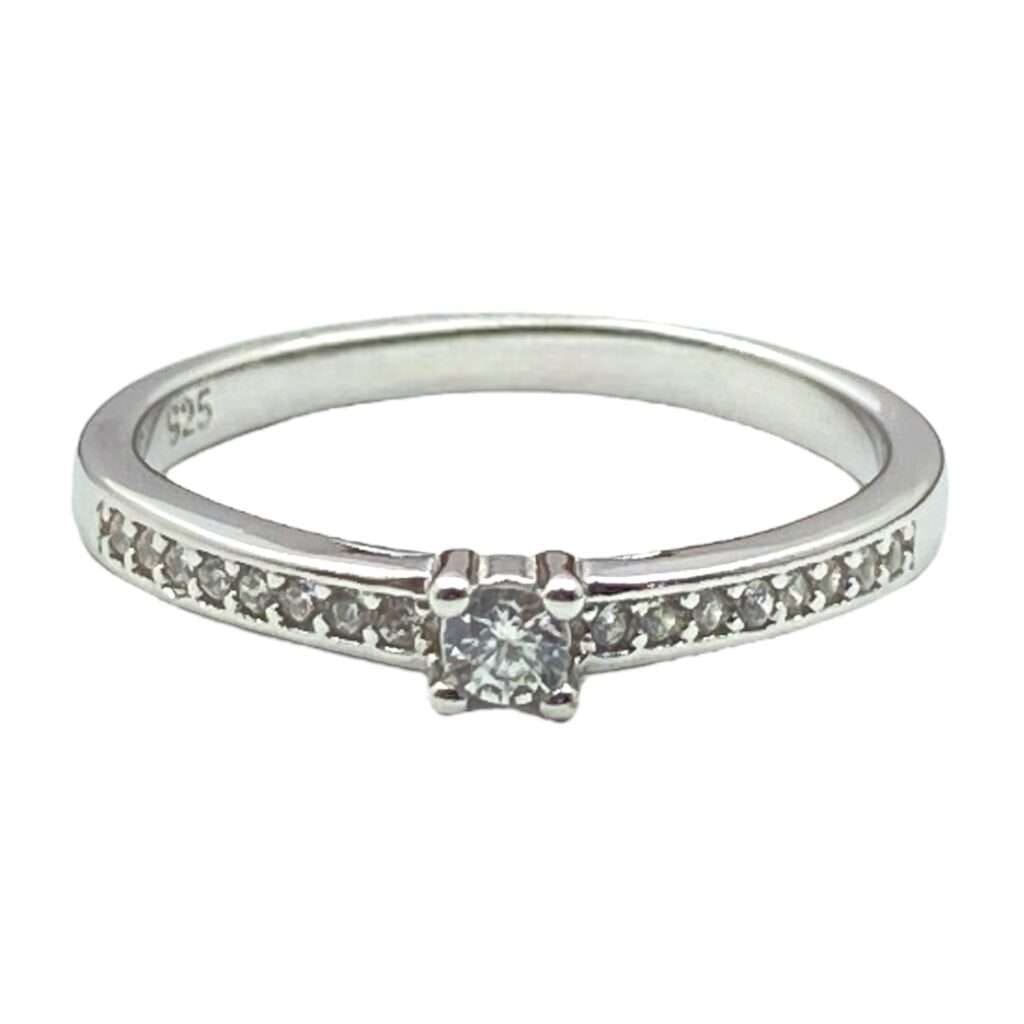 92.5 Sterling Silver With Solitaire Diamond Ring