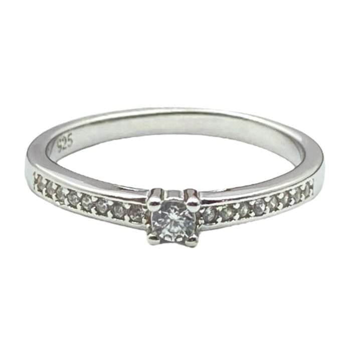 92.5 Sterling Silver With Solitaire Diamond Ring