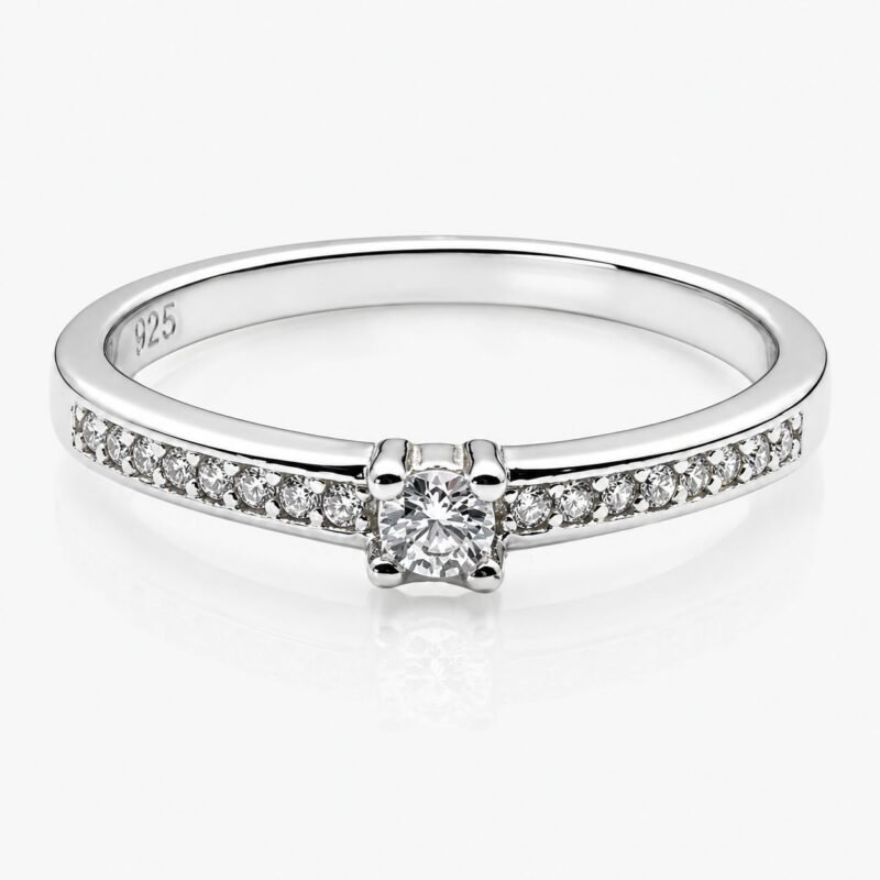 92.5 Sterling Silver With Solitaire Diamond Ring