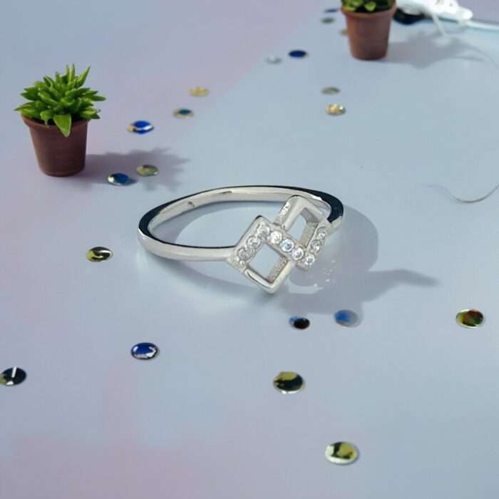 Double Square Diamond Ring - silverlily ring