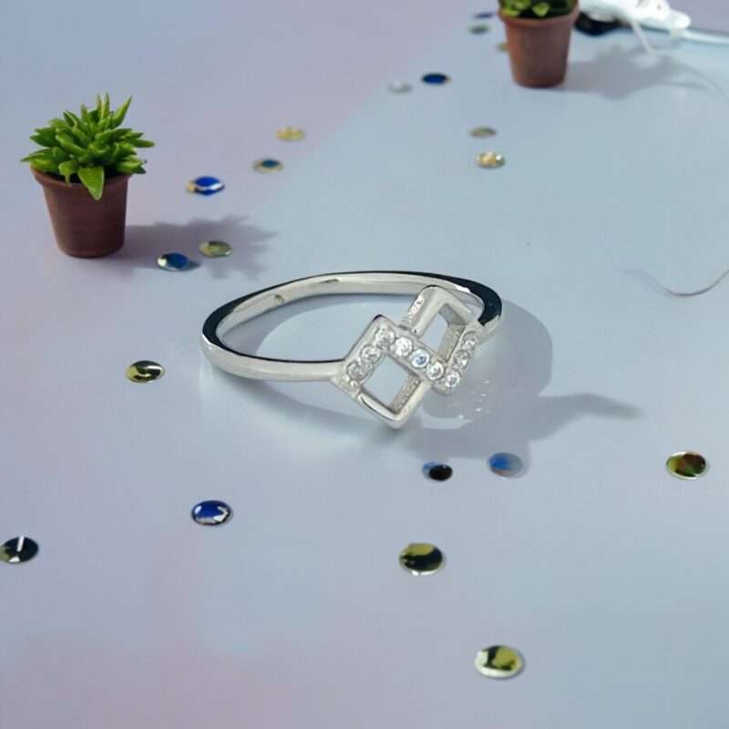 Double Square Diamond Ring - silverlily ring
