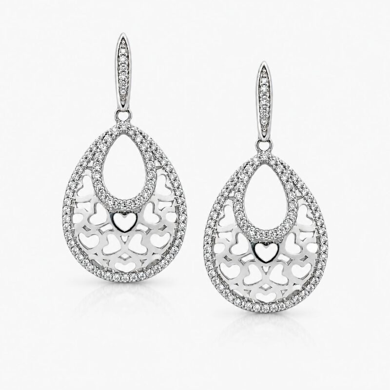 Silver Filigree Heart Earrings