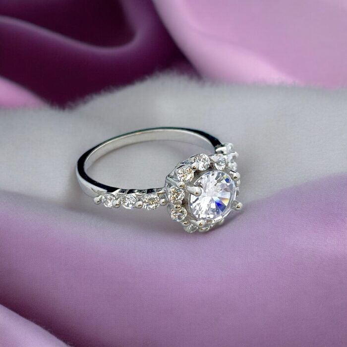 Diamond Flower Silver Ring-Silverlily ring