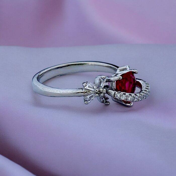 Big Red Diamond Heart Shape Silver Ring-Silverlily ring