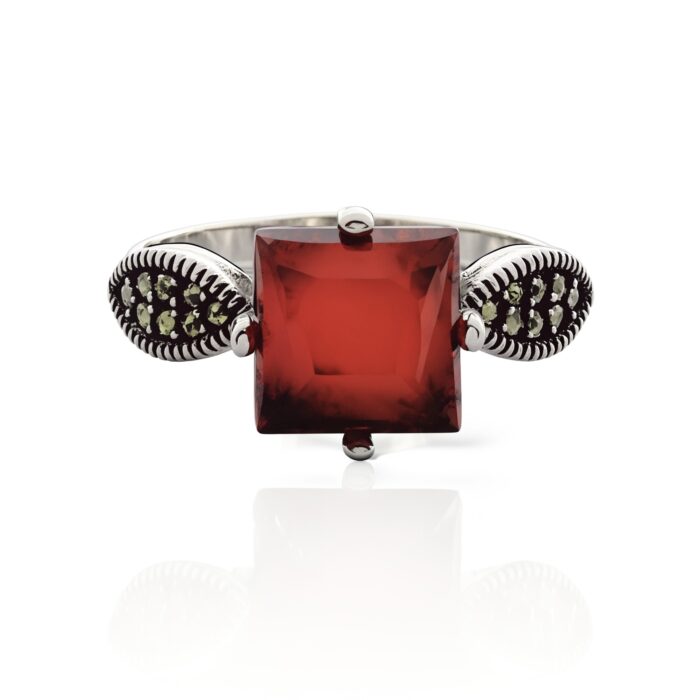 Vintage Style Silver Charming Dark Maroon Stone Ring | SILVERLILY`