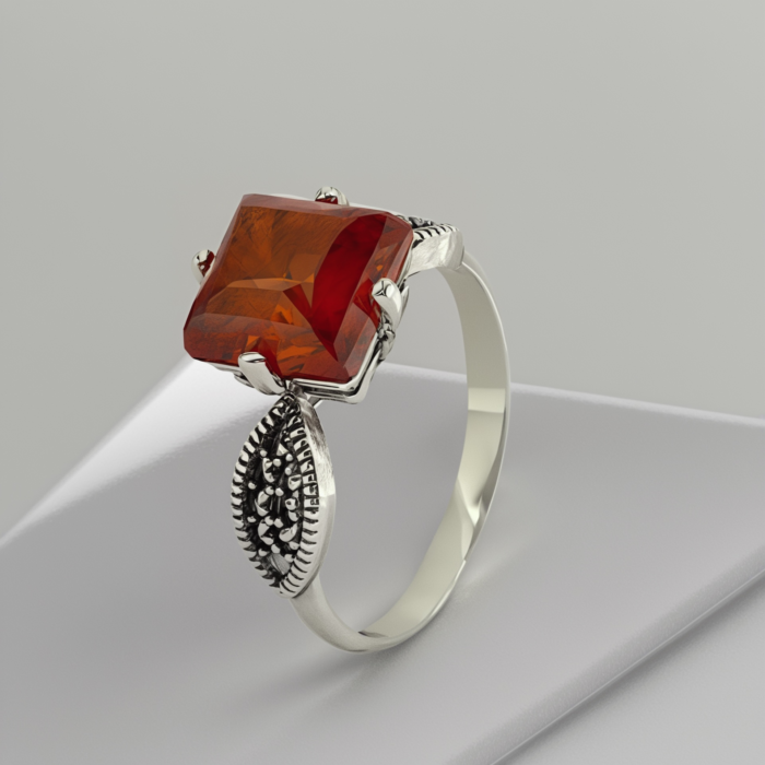 Vintage Style Silver Charming Dark Maroon Stone Ring | SILVERLILY