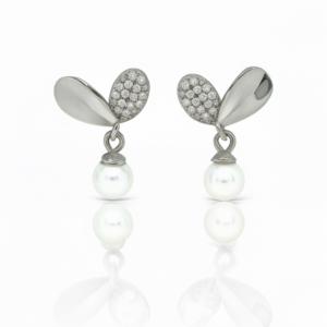 PEARL STONE WITH AMERICAN DIAMOND STUDS SILVERLILY.IN