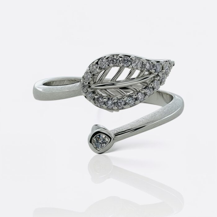 Silver Leaf With Diamond Ring | SILVERLILY