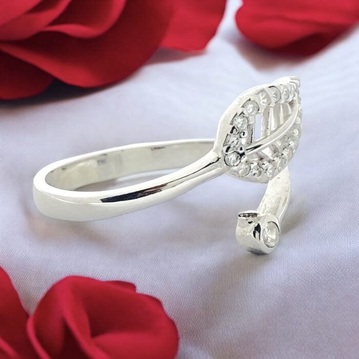 Silver Leaf With Diamond Ring | SILVERLILY