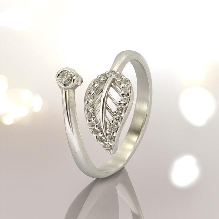 Silver Leaf With Diamond Ring | SILVERLILY