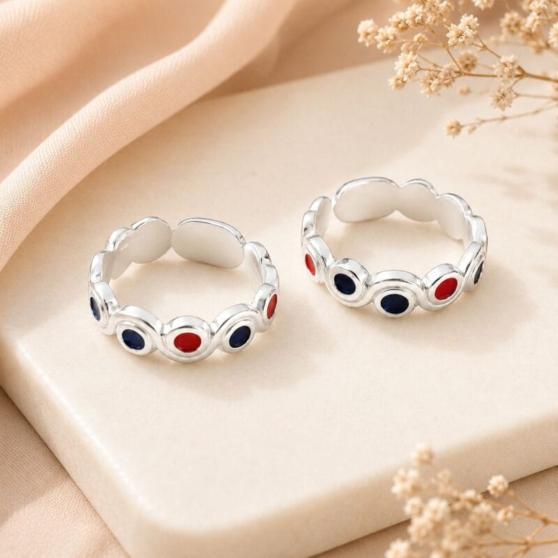 Silver Multi Colour Toe Ring