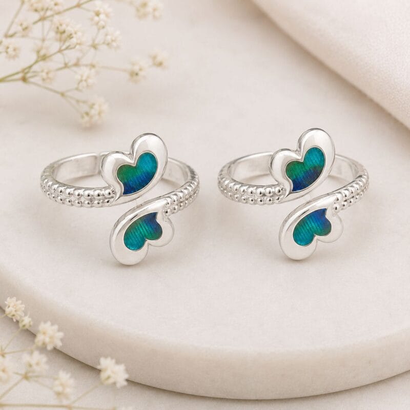Silver Heart Feather Toe Ring