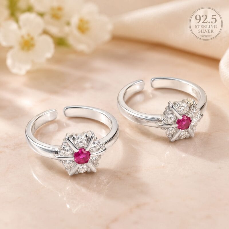Silver Fancy Toe Ring With Zircons