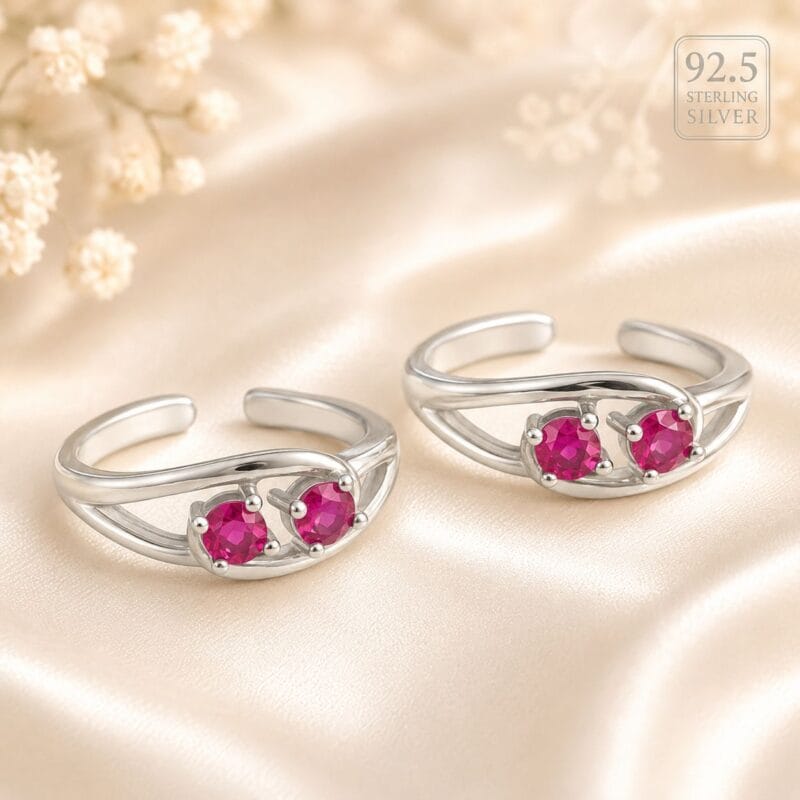Silver Red Diamond Classic Toe Ring