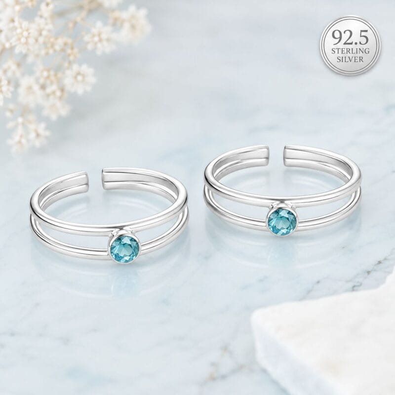 Silver Fancy Toe Ring Blue Colour