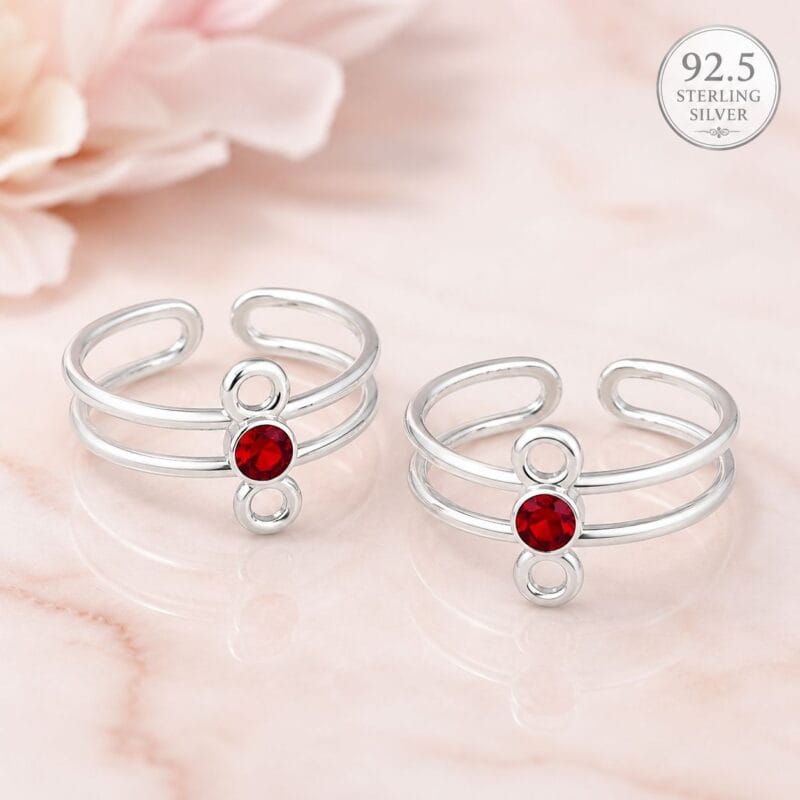 Silver Red Stone Studded Toe Ring