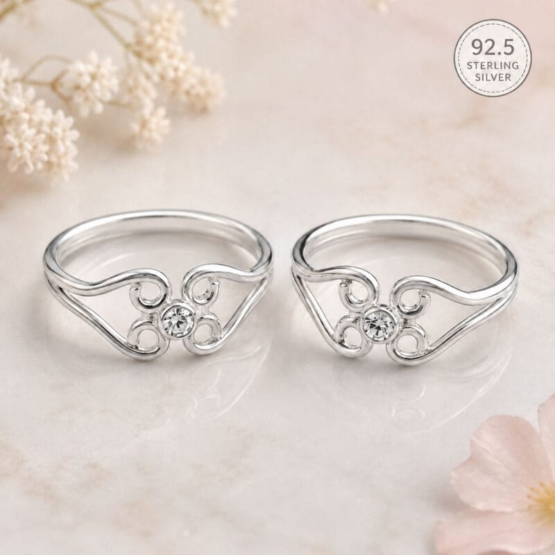 Silver Flower Studded Toe Ring