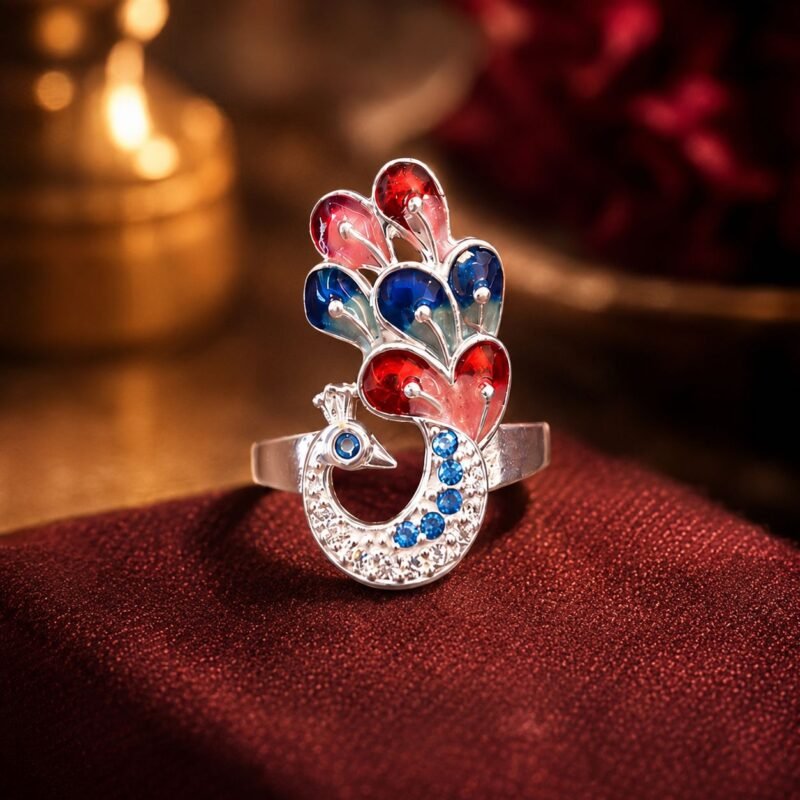 Crystal Peacock Statement Ring