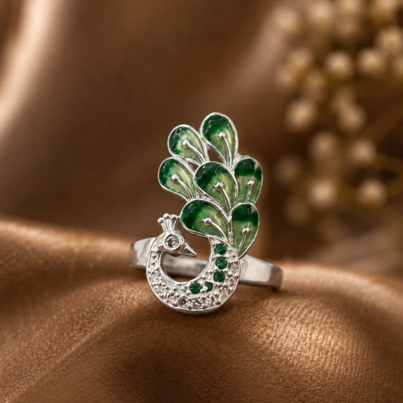 Silver Peacock Statement Ring
