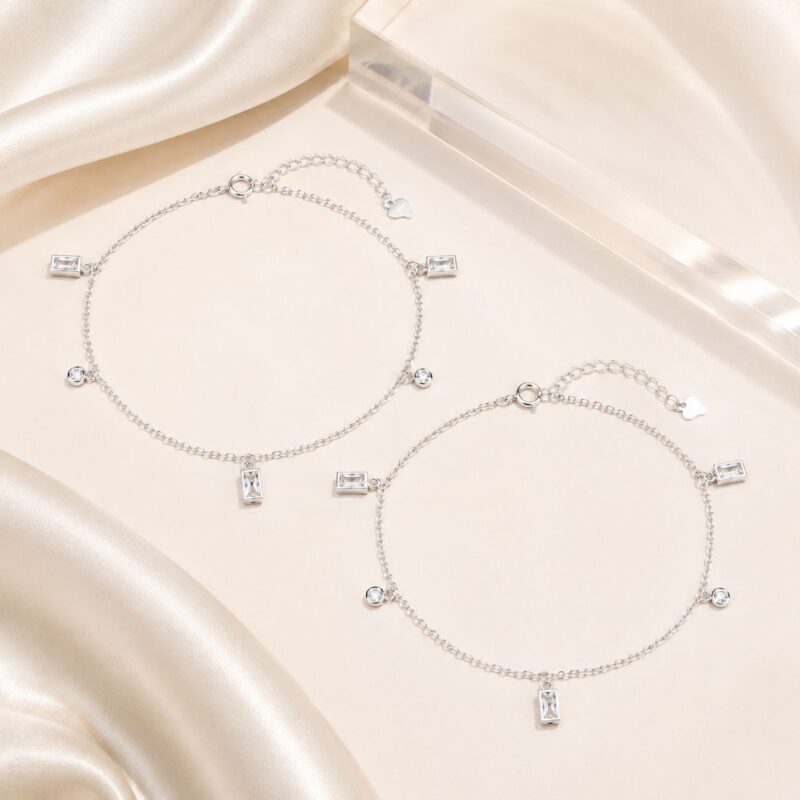 Silverlily Diamond Studded Anklet